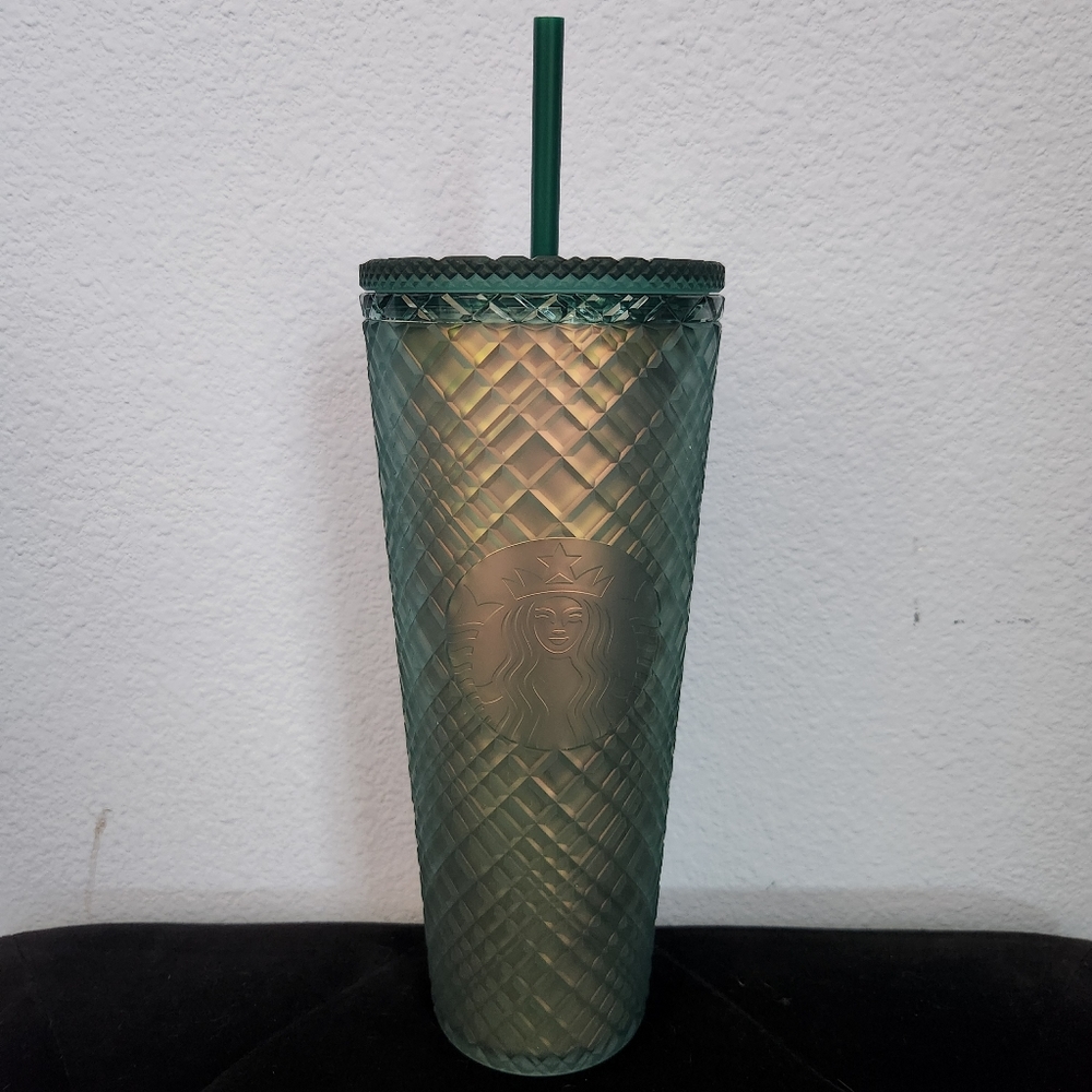 Starbucks Fall Collection 2023 Peacock Green Jeweled Soft Touch Venti Cold Cup